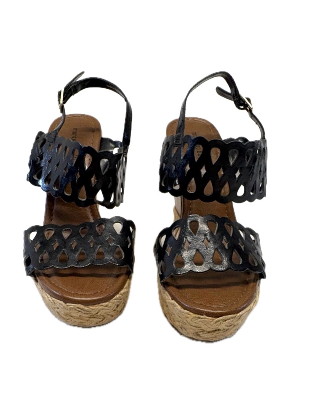 Montego Bay Club Black Strappy Cork Wedge Sandals Espadrille- 8-New Without Box